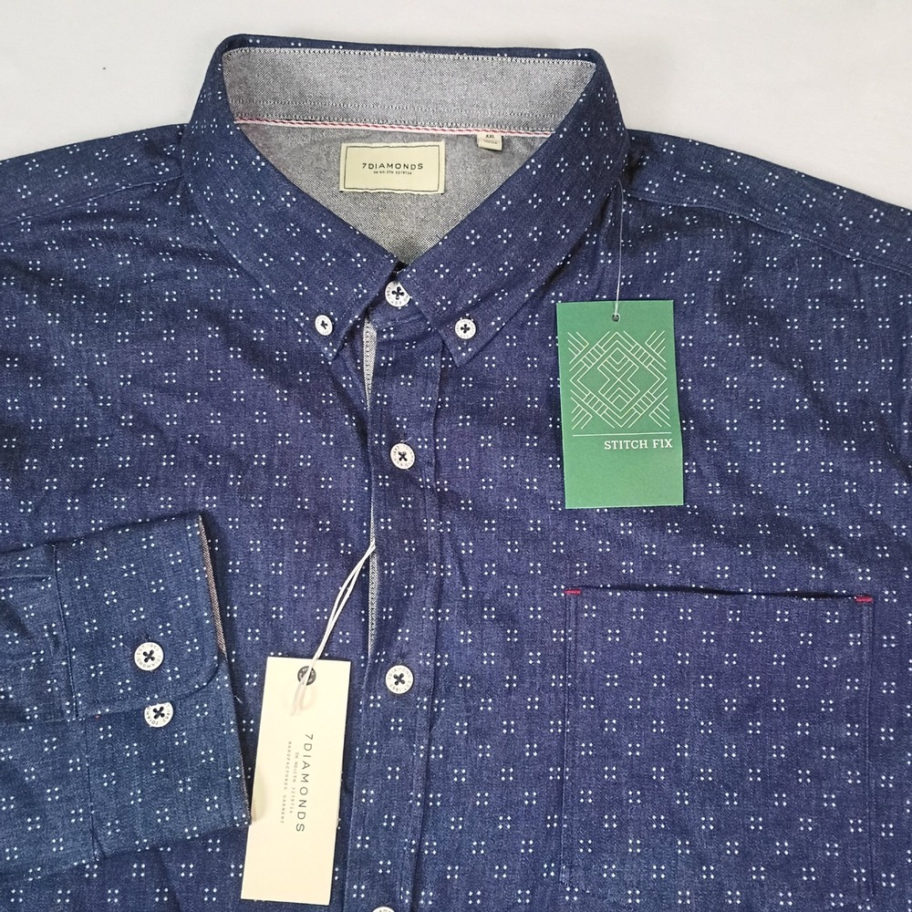 7 Diamonds Analog Kid Indigo Dot Print Denim Shirt Mens XXL SMK-6091 New
